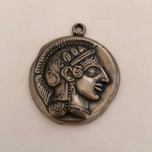 Vintage Roman Face Silver Tone Pendant